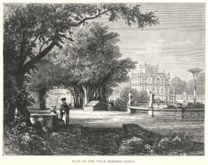 Udsigt over Villa Pamphili-Doria (kobberstik) af European School