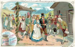 Bryllupsoptog i Norge (chromolitho) af European School