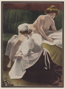Kvinde bliver tørret af sin stuepige (farve litho) af European School