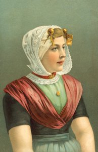 Kvinde i traditionel dragt (farvelitografi) af European School