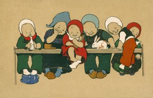 Unge hollandske børn i kostume (farvelitografi) af European School