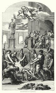 The Martyrdom of St Lawrence (gravering) af Eustache (after) Le Sueur