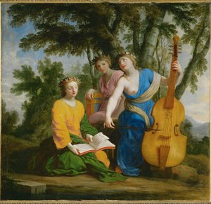 Melpomene, Erato og Polyhymnia ... af Eustache (studio of) Le Sueur