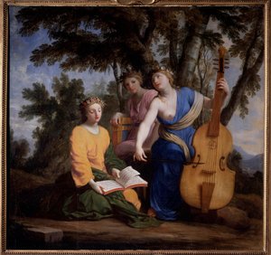 Repræsentation af de tre muser Melpomene, Erato og Polymnie (olie på lærred)