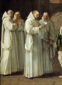 Saint Bruno (1030-1101), grundlæggeren af den kartusiske orden modtager en besked fra pave Urban II (Urbano 2) (detaljer) af Eustache Le Sueur