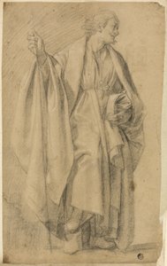 Stående draperet mandsfigur, holdestav af Eustache Le Sueur
