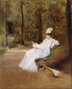 Sidder på en bænk; Sur le Banc, ca. 1848 af Eva Gonzalès