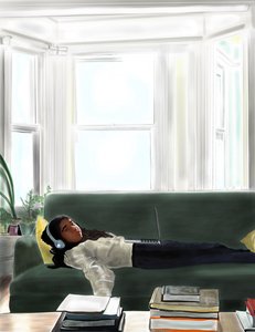 Ava på sofaen, Brooklyn (digital kunst) af Evan Sklar