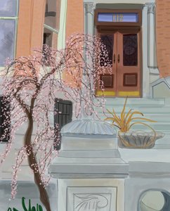 Blomstrende kirsebærtræ, Brooklyn, 2017 (håndtegnet på en iPad med en Apple-blyant) af Evan Sklar