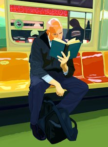 Blue Book, Bald Man, F Train, 2019 (håndtegnet på en iPad med en Apple-blyant)
