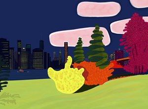 Brooklyn Bridge Park og udsigt over Lower Manhattan (digital kunst) af Evan Sklar