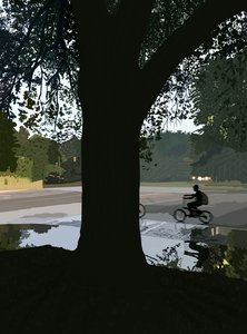 Cyklist og vandpyt på Brooklyn Street (digital kunst)