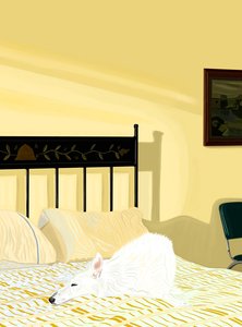 Hund hviler på seng, ca. 2020-24 (digital kunst) af Evan Sklar