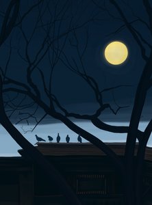 Fem duer på taget (digital kunst) af Evan Sklar
