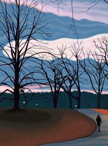 Mand træner i Prospect Park ved solopgang og tusmørke (digital kunst) af Evan Sklar