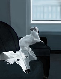 Penny og Minnie på sofaen (digital kunst) af Evan Sklar
