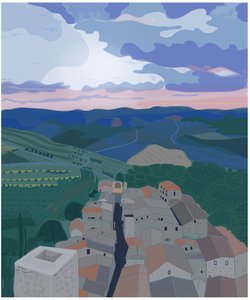 Small Village In Tuscany, 2015 (håndtegnet på en iPad med en Apple-blyant) af Evan Sklar
