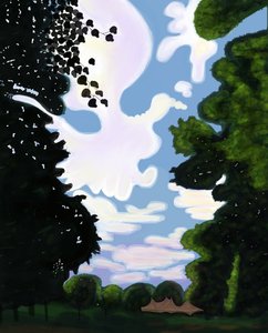 Telt og himmel, Prospect Park 2018 (håndtegnet på en iPad med en Apple-blyant) af Evan Sklar