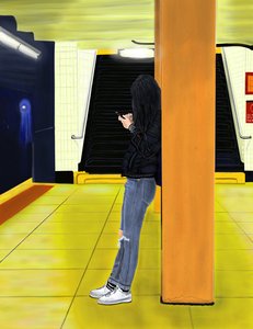 Waiting For the F Train, Brooklyn (digital kunst) af Evan Sklar