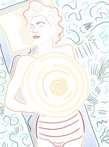 Kvinde på flyder, 2025 (digital kunst) af Evan Sklar