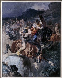 Fight of Francs ryttere (akvarel) af Evariste Vital Luminais