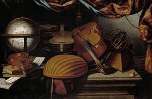 Stilleben med musikinstrumenter, Globe og Armillary Sphere, 1600-tallet.