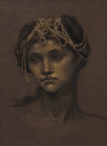 Studie til Medea, ca. 1889 (sort kridt forstærket med guldmaling) af Evelyn De Morgan