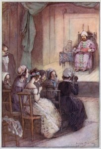 Illustration til Cranford af fru Gaskell (farve litho) af Evelyn Paul