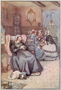 Illustration til Cranford af fru Gaskell (farve litho) af Evelyn Paul