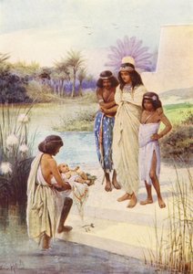 Baby Moses reddet (farvelitografi)