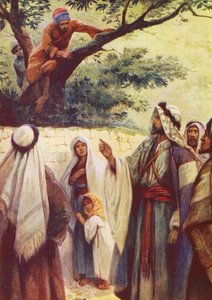 Jesus og Zakæus (farvelitografi) af Evelyn Stuart Hardy