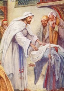 Jesus og kvinden, hvis ryg var bøjet (farvelitografi)