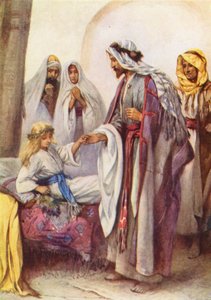 Jesus helbreder en lille pige (farvelitografi) af Evelyn Stuart Hardy