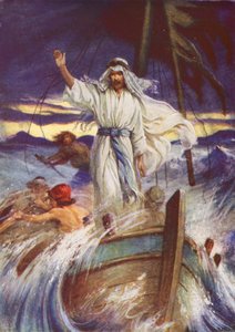 Jesus stilner stormen (farvelitografi)