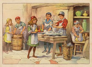 Små arbejdere: The Potters (farvelitografi) af Evelyn Stuart Hardy