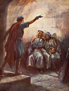Paul og Silas i fængsel (farve litho)
