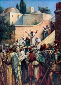 Peter fortæller dem om Jesus (farve litho) af Evelyn Stuart Hardy