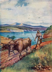 Pløjning i Jesu land (farve litho) af Evelyn Stuart Hardy
