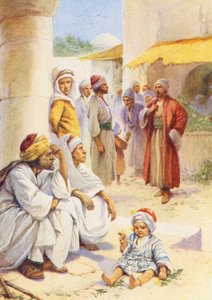 Waiting in the Market Place (farvelitografi) af Evelyn Stuart Hardy