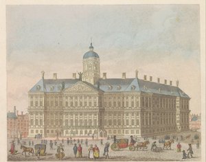 Kongeslottet på Dam-pladsen, ca. 1810-1813 Vue du Palais Roijal, et de la Place le Dam (titel på objekt)