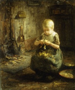 Et barn, der skræller kartofler
