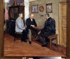 Draft-spillerne. Maleri af Evgeni Iosifovich Bukovetsky (1866-1948). Olie på lærred, 71 x 80 cm af Evgeniy Iosipovich Bukovetsky