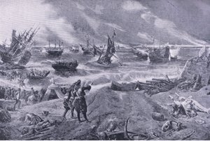 James II ved slaget ved La Hogue, 23. maj 1692, illustration fra britiske slag på land og hav, 1915 af Eyre Crowe