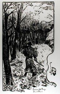 Verlaine i et efterårslandskab, illustration fra Impression dAutomne: Les Sanglots Longs af Paul Verlaine (1844-96) af F.A. Cazals