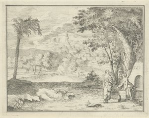 Italiensk landskab med to kvinder af F.W. Musculus