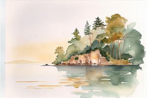 Et minimalistisk akvarel-landskab, kunsttryk til væggen af F. Abderrahim