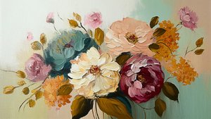 Abstrakt vintage blomstermaleri, vandret lærredstryk på forespørgsel af F. Abderrahim