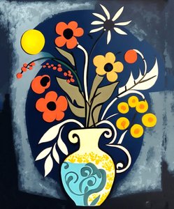 Abstrakt impressionistisk maleri blomster i en vase, Vægkunst | Lærredstryk af F. Abderrahim