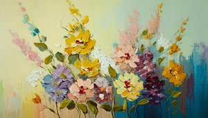 Antikke blomster i vase, abstrakte blomster på lærred, vægkunstprint af F. Abderrahim