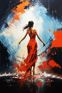 Smuk dansende pige maleri, bagfra, fine art prints online af F. Abderrahim